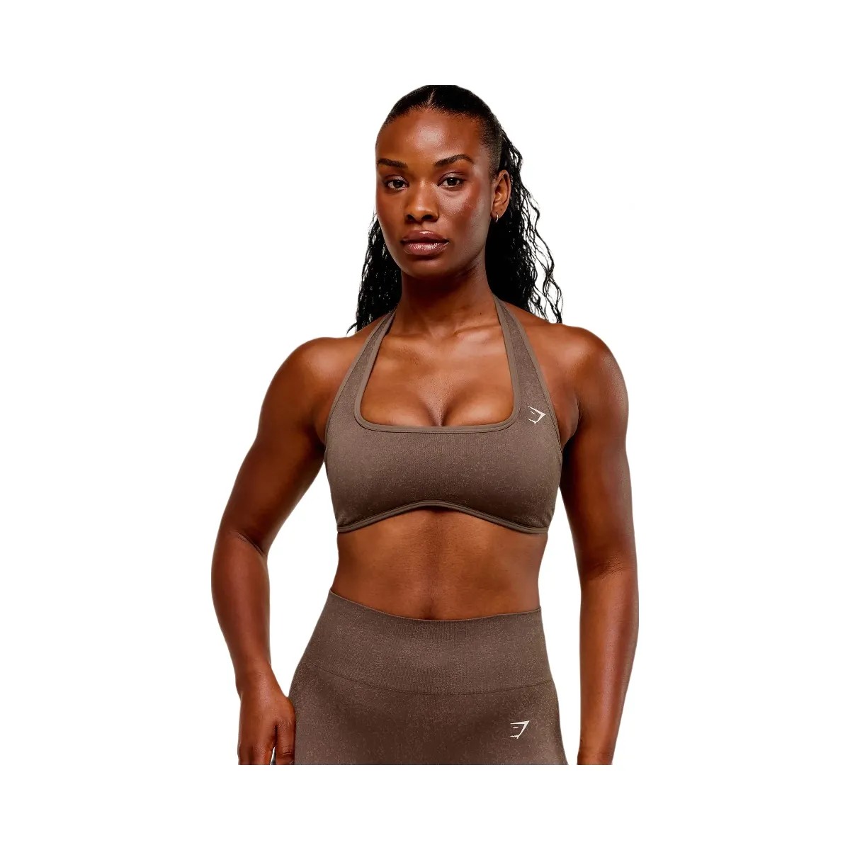Gymshark Adapt Fleck x Whitney Halterneck Sports Bra - Soft Brown/Chestnut Pink - HypeFly India View 4