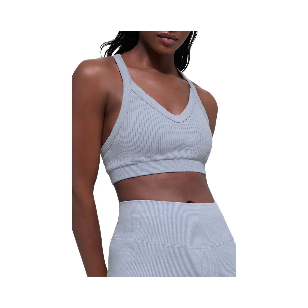 Alo Women's Seamless Two Tone Rib Bra - Winter Frost Heather - HypeFly India View 3