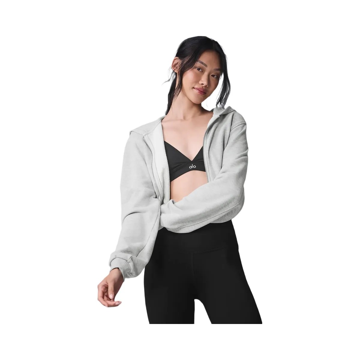 Alo Women's Sweet Escape Zip Up Hoodie - Athletic Heather Grey - HypeFly India View 2