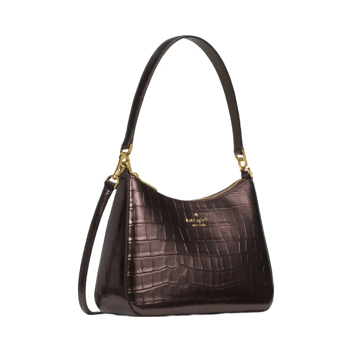 Kate Spade Margot Metallic Croc Embossed Convertible Shoulder Bag Hot Fudge - HypeFly India View 3