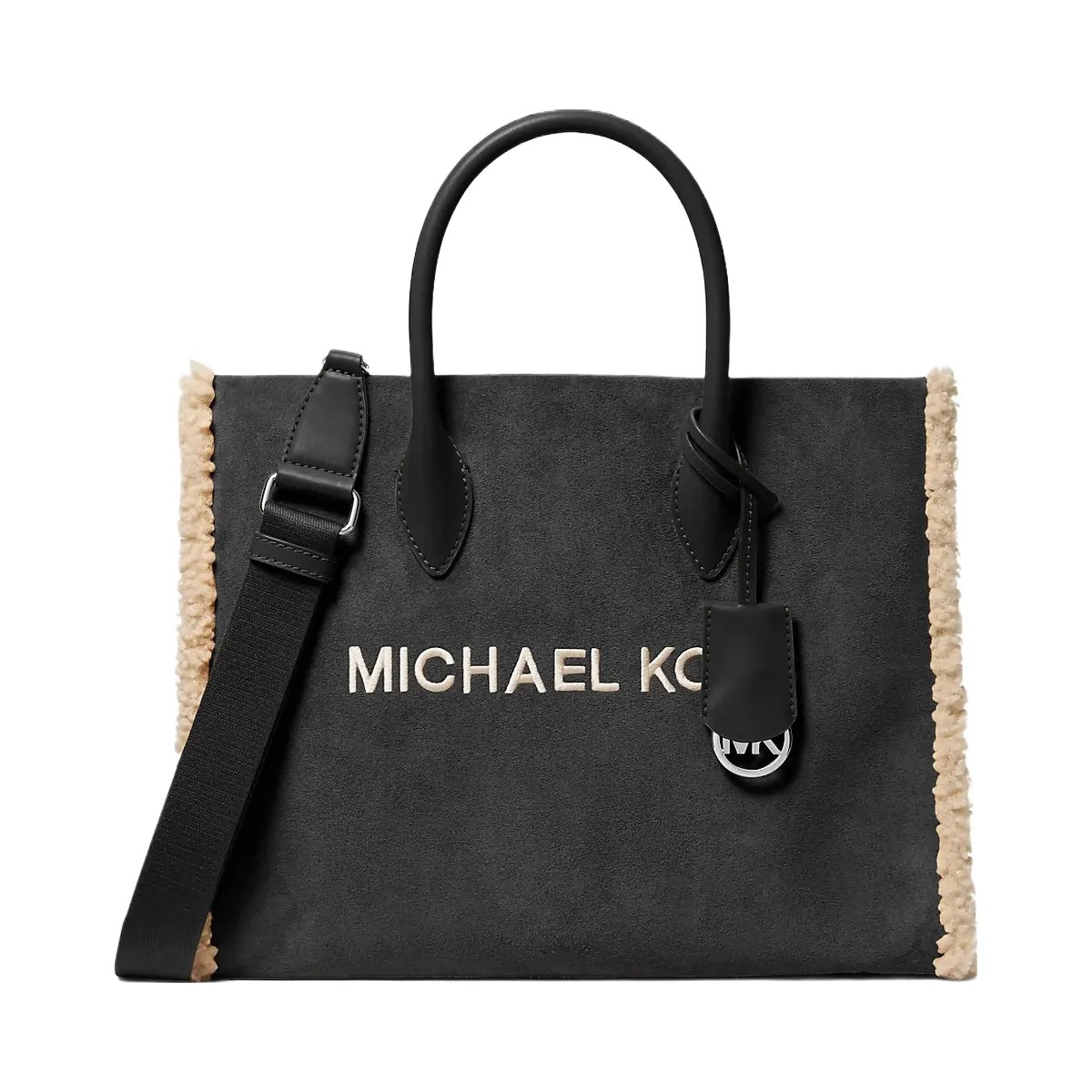 Michael Kors Mirella Medium Suede and Faux Shearling Tote Bag Black - HypeFly India View 1