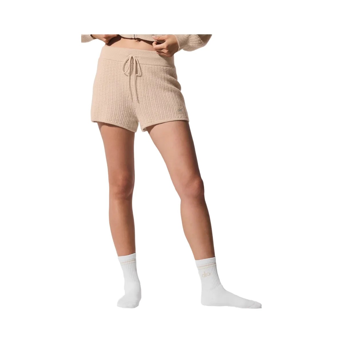 Alo Women's Cashmere High-Waist Plush Waffle Short - Macadamia Blush - HypeFly India View 4