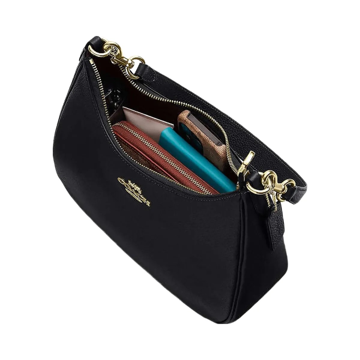 Coach Teri Hobo Bag Pebbled Leather-Gold-Black - HypeFly India View 2