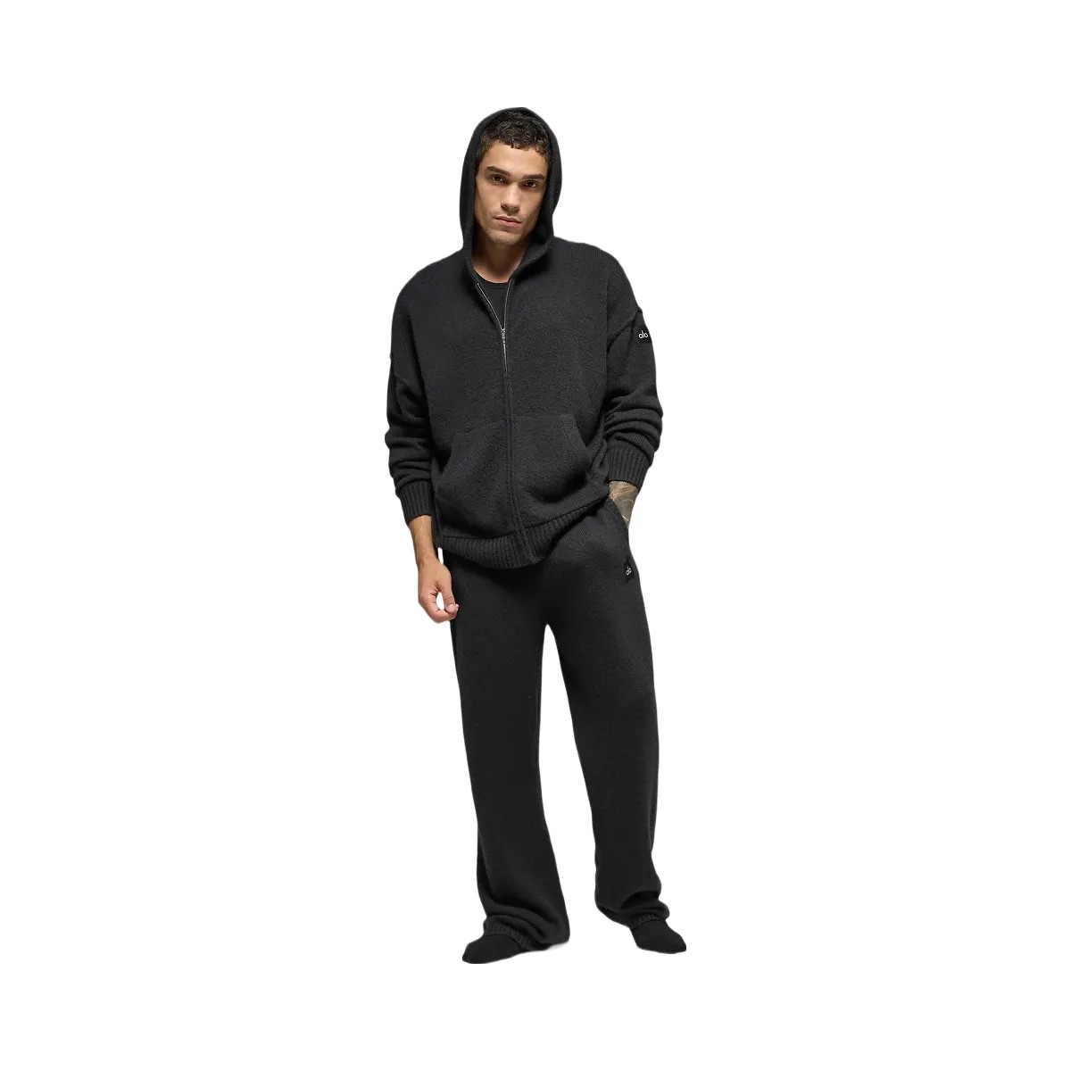 Alo Men's Wool Cashmere New Class Full Zip Hoodie - Black - HypeFly India View 3