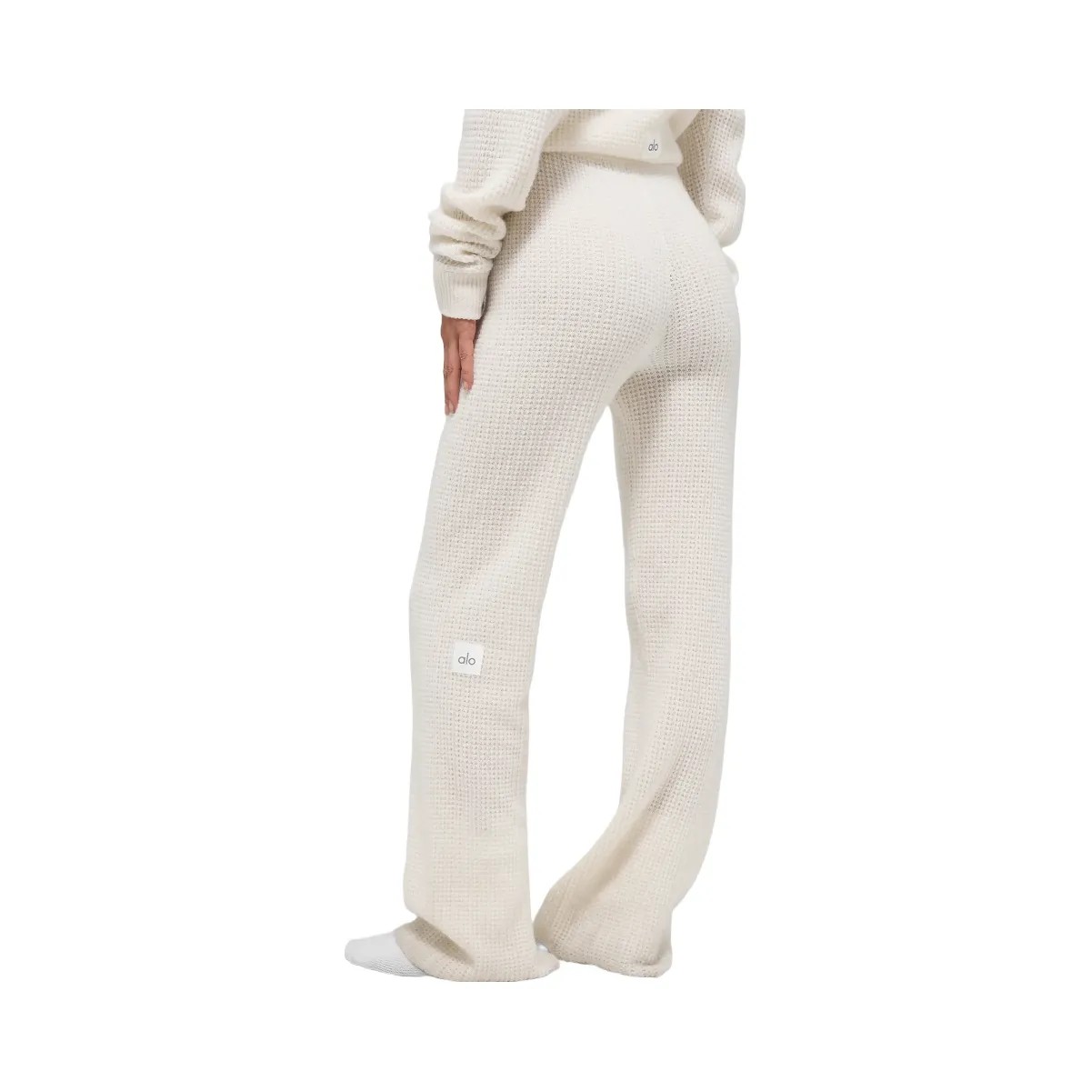 Alo Women's Cashmere High-Waist Plush Waffle Pant - Ivory - HypeFly India View 3