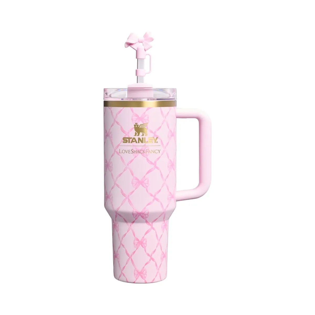 Stanley Stanley 1913 x LoveShackFancy Holiday Quencher H2.0 FlowState Tumbler (40OZ) Baby Bow Pink Peppermint - HypeFly India View 1