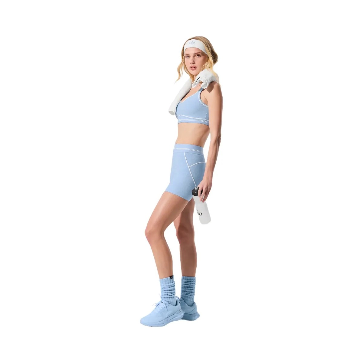 Alo Women's 4” Alosoft High-Waist Heart Throb Short - Seashell Blue Heather/White - HypeFly India View 4
