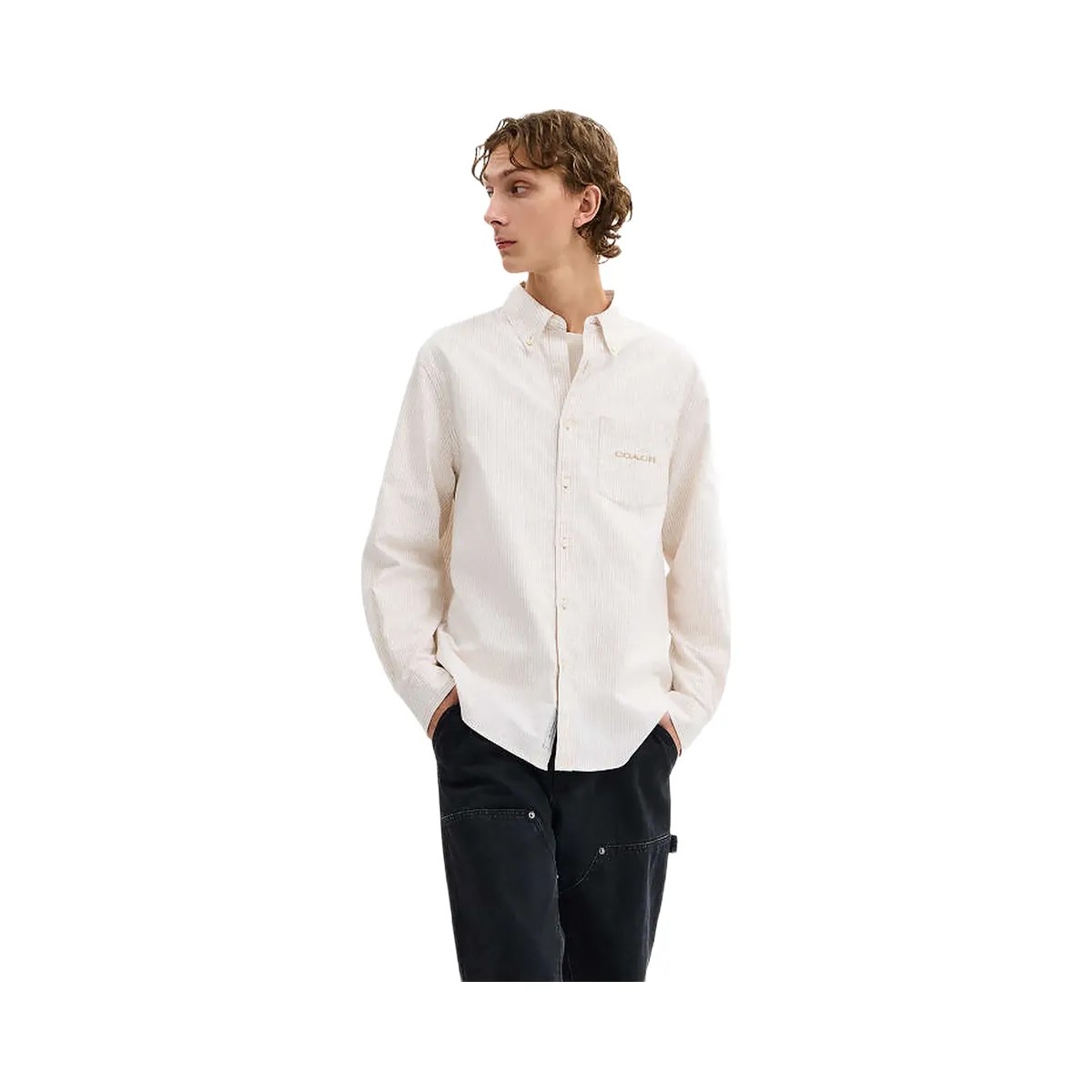 Coach Long Sleeve Button Down Shirt Neutral Stripe - HypeFly India View 4