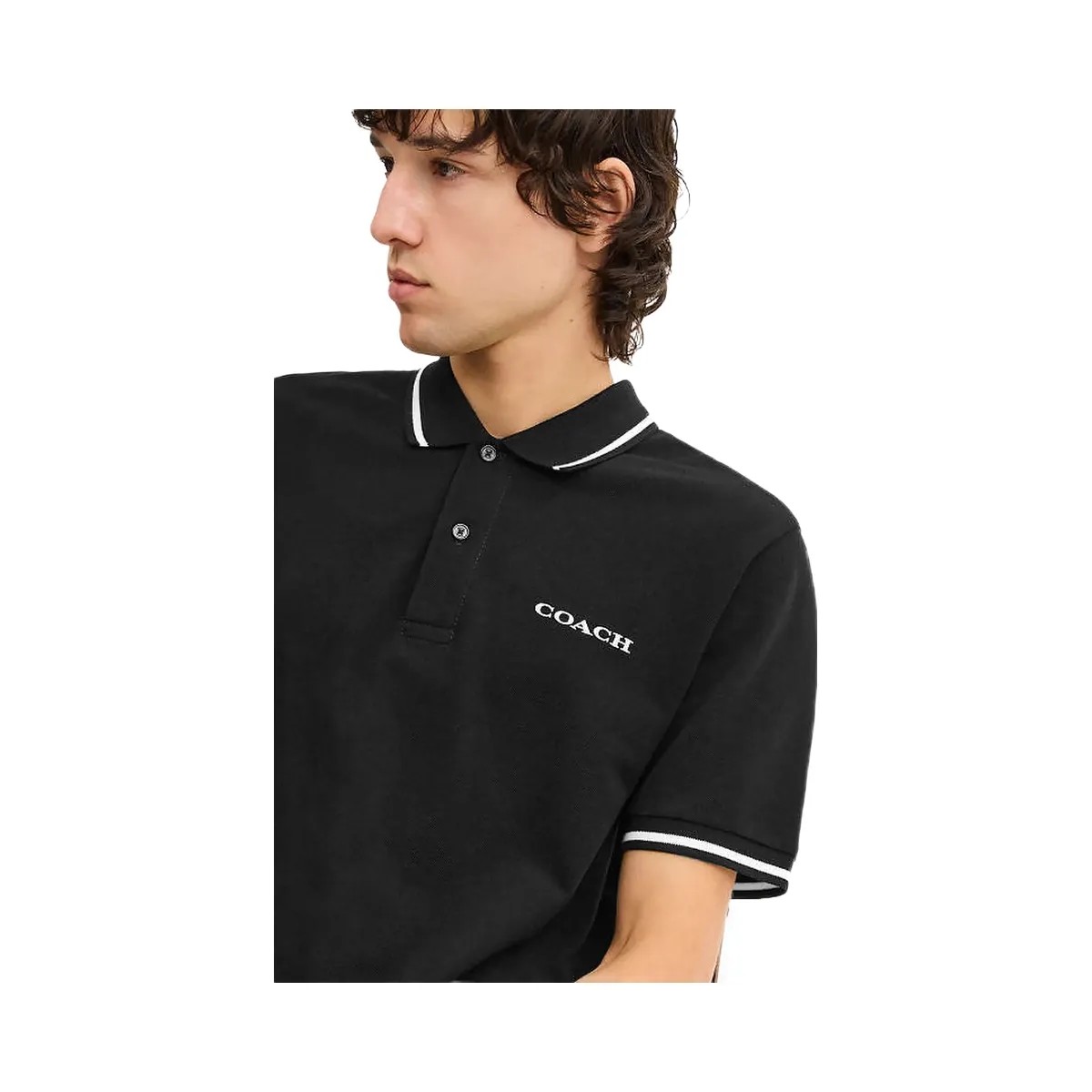 Coach Signature Trim Polo In Organic Cotton Black - HypeFly India View 2