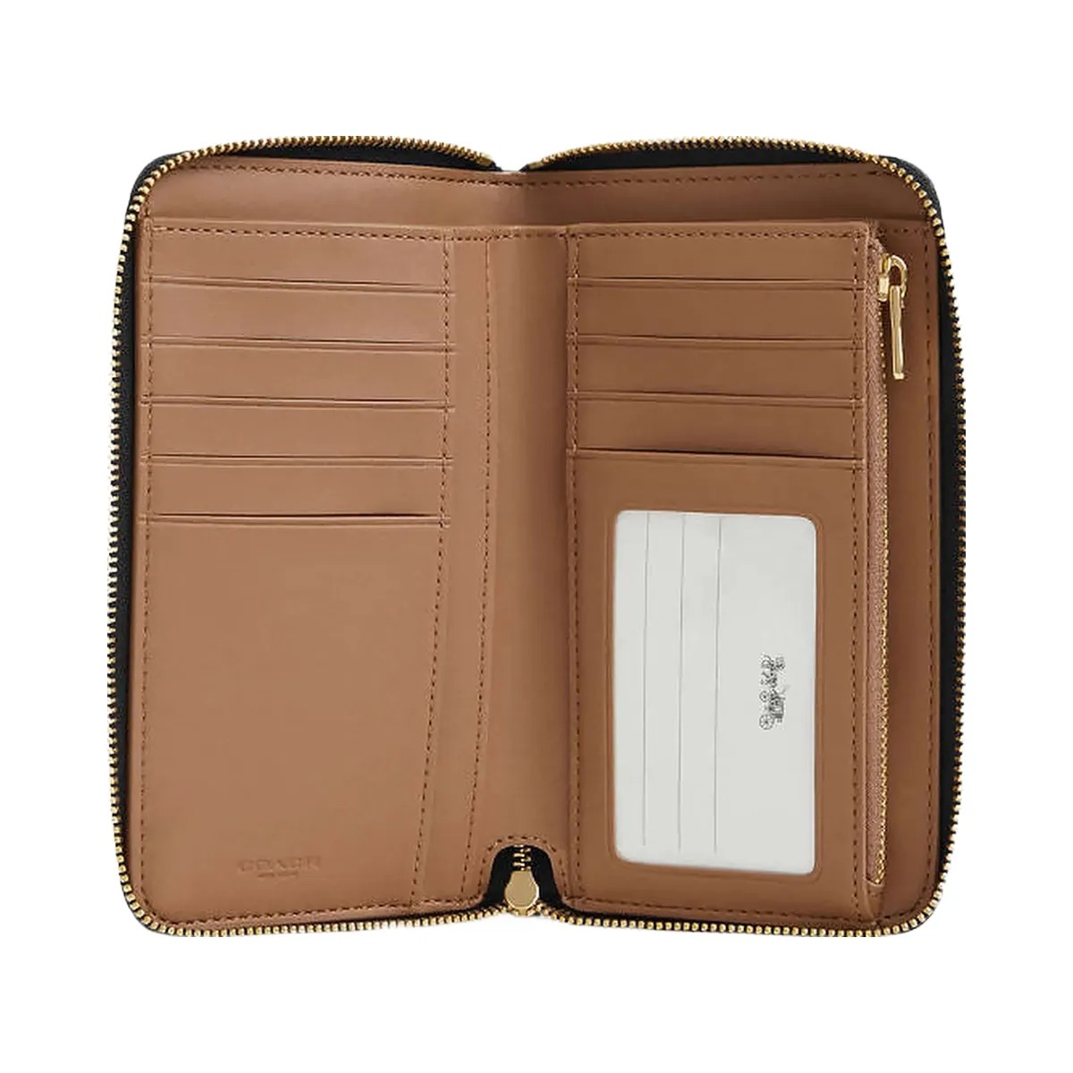 Coach Medium Id Zip Wallet In Signature Canvas Signature Canvas-Gold-Walnut-Black - HypeFly India View 1