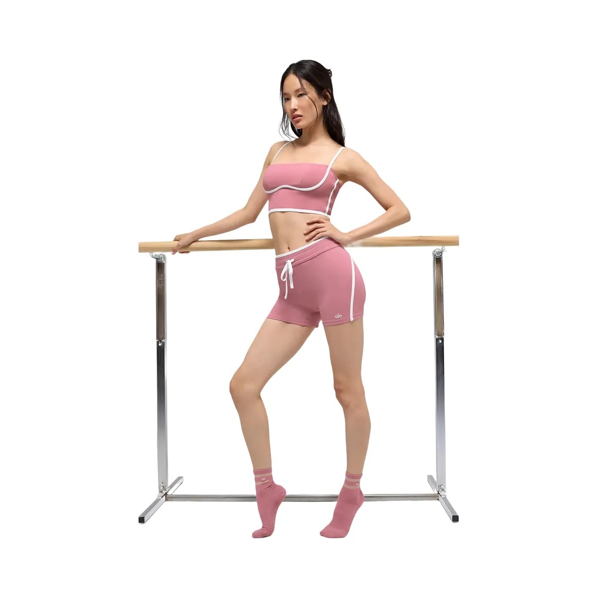 Alo Women's 4" Airbrush High-Waist Race Pace Short - Pink Wild Rose/White - HypeFly India View 6