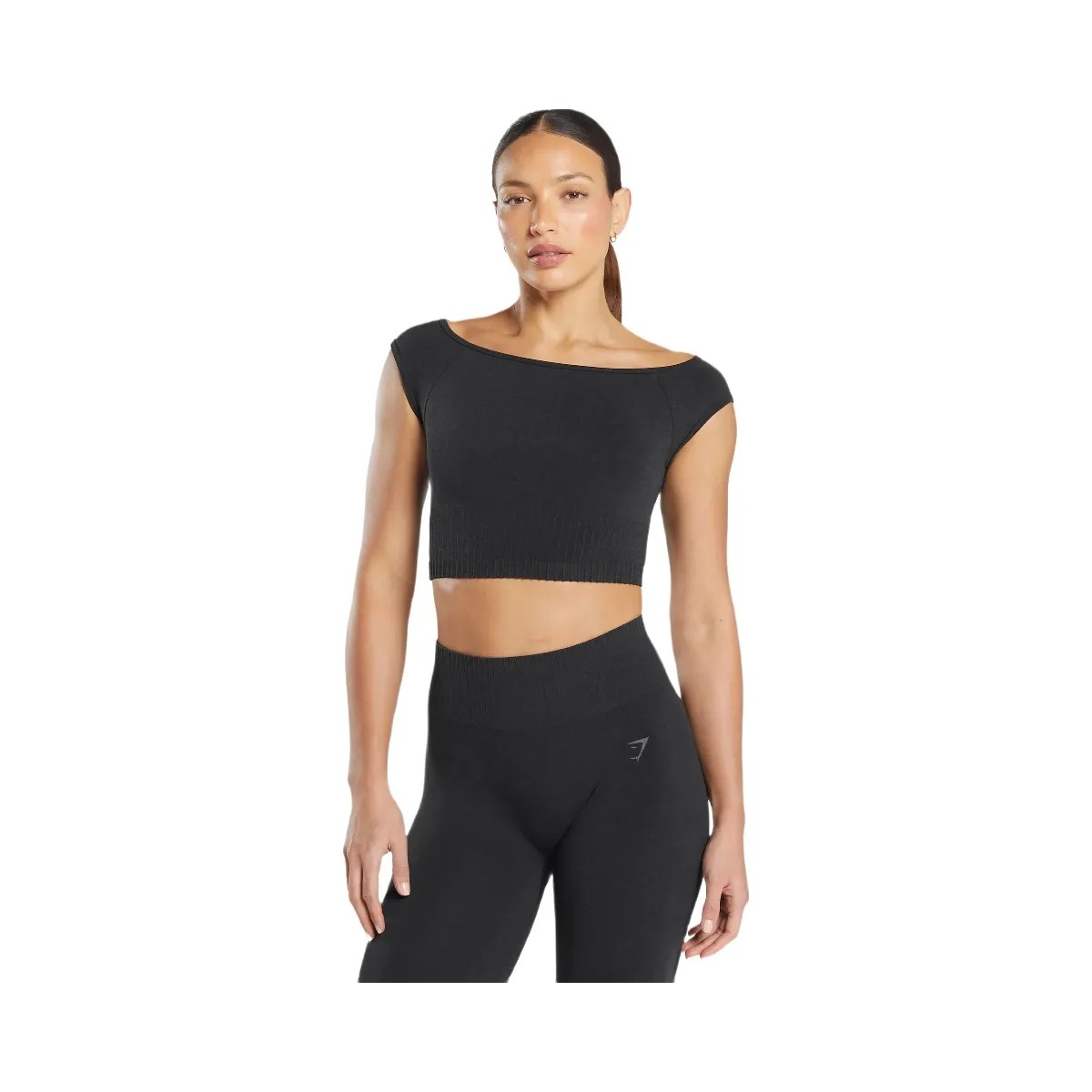 Gymshark Luxe Seamless Boat Neck Crop Top - Coal Marl - HypeFly India View 6