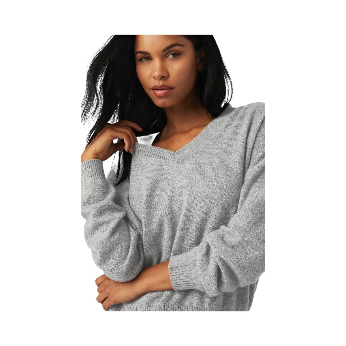 Alo Women's Cashmere Jet Set V-Neck Pullover - Dove Grey Heather - HypeFly India View 4