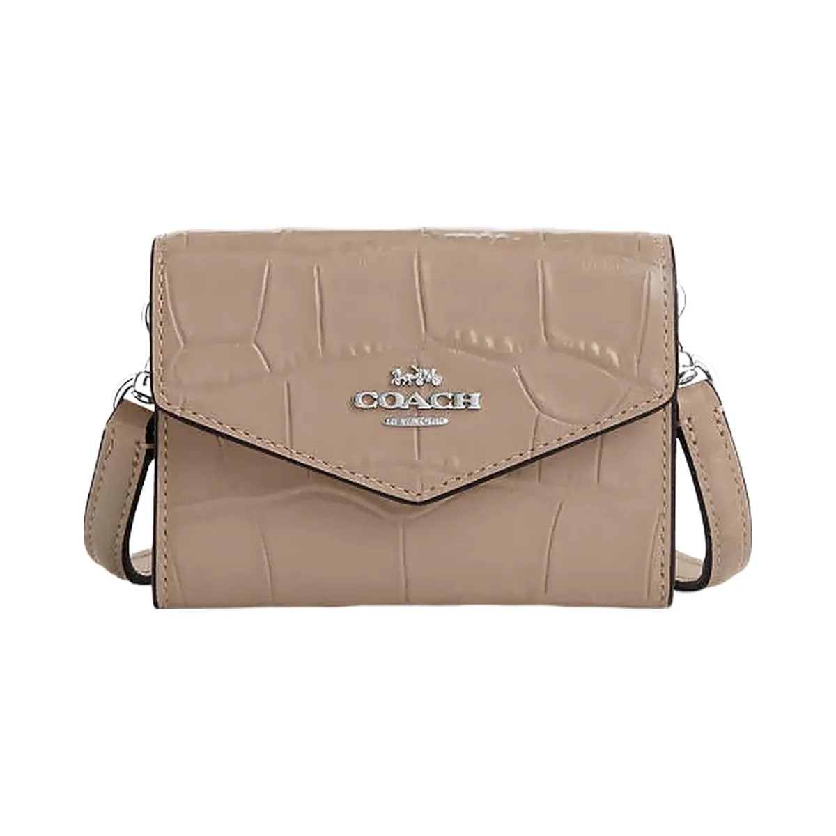 Coach Mini Envelope Wallet With Strap Embossed Crocodile-Silver-Stone - HypeFly India View 4