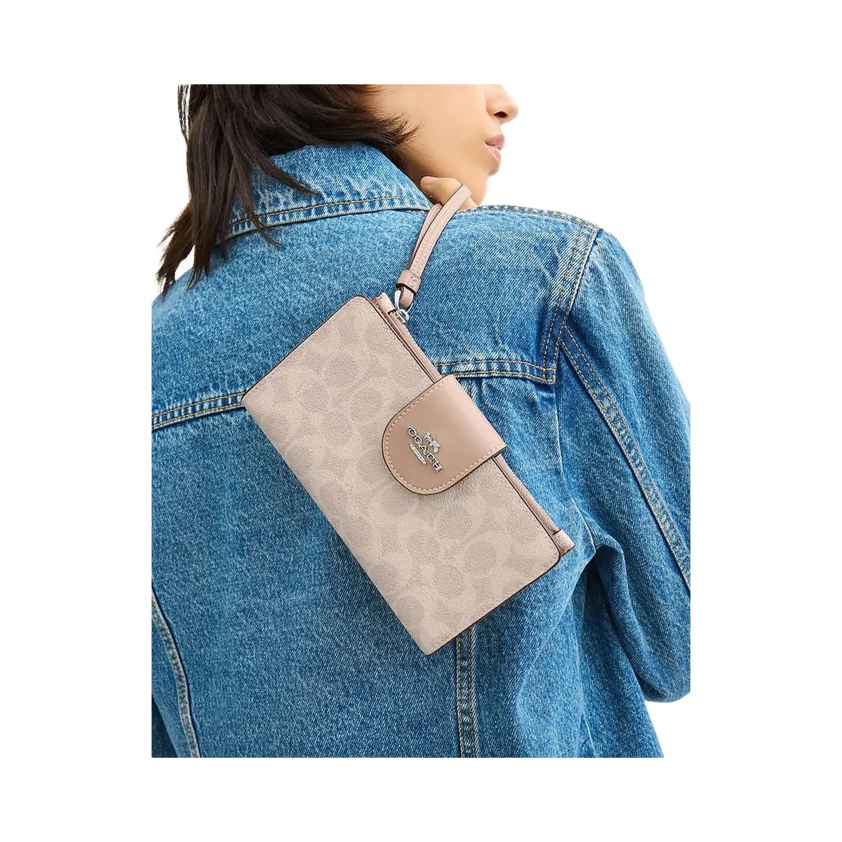 Coach Phone Wallet In Signature Canvas Signature Canvas-Silver-Sand-Taupe - HypeFly India View 3