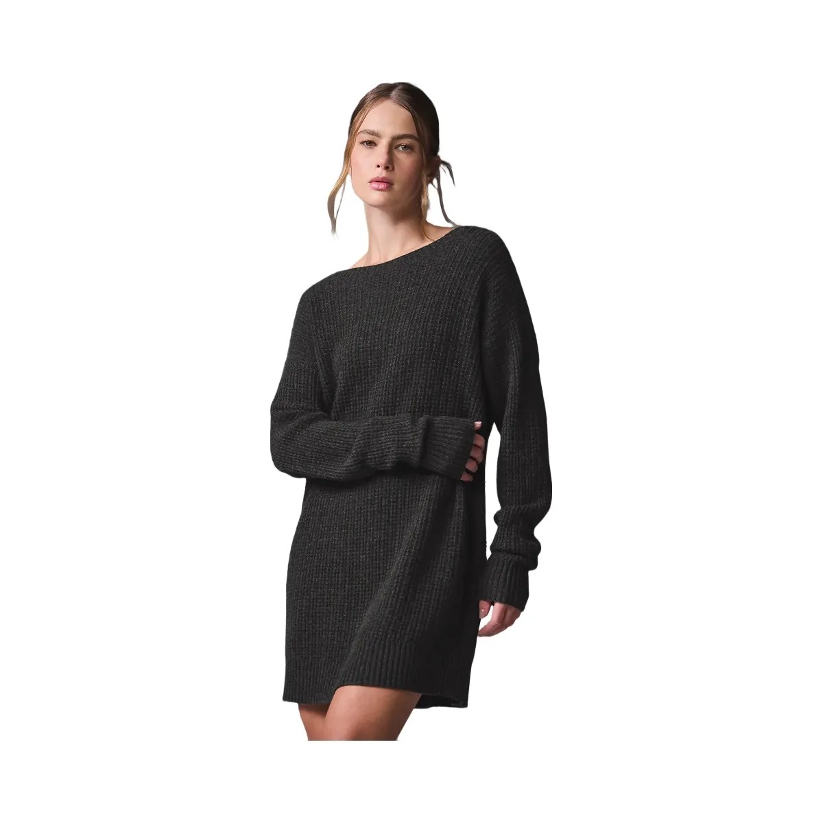Alo Women's Cashmere Plush Waffle Dress - Dark Heather Grey - HypeFly India View 1