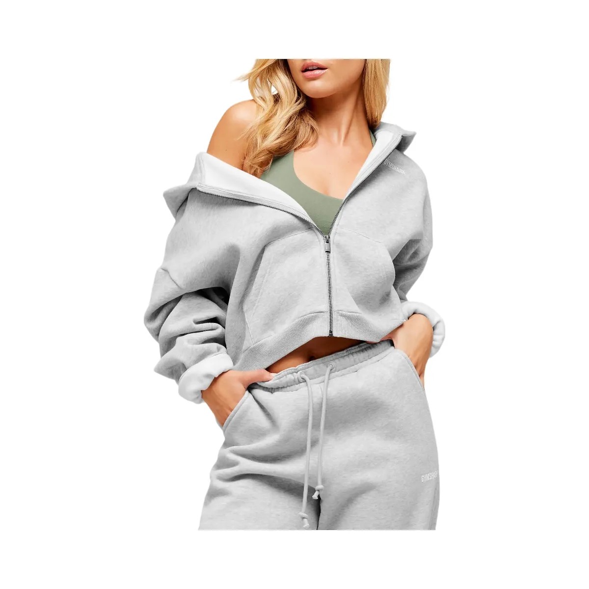 Gymshark Cosy Luxe Zip Through Hoodie - Soft Grey Marl - HypeFly India View 4