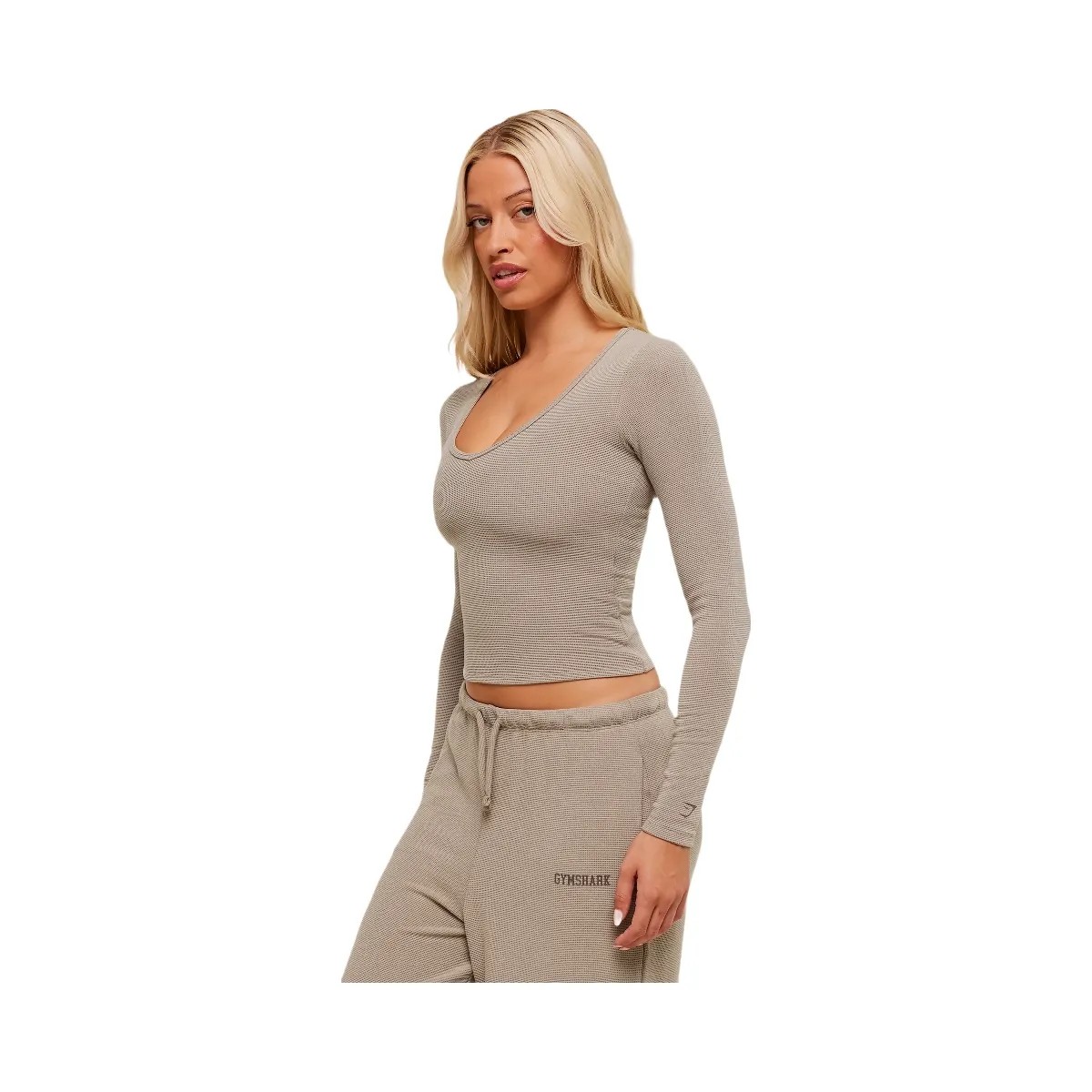 Gymshark Waffle Long Sleeve Top - Lifestyle Brown - HypeFly India View 3