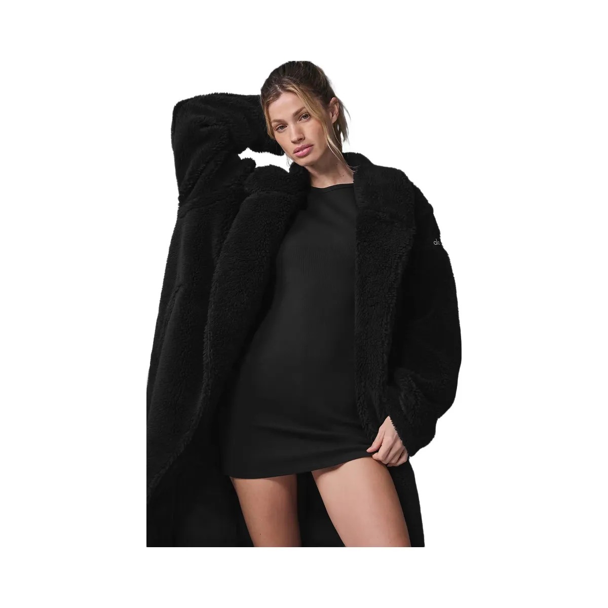 Alo Women's Oversized Sherpa Trench - Black - HypeFly India View 2