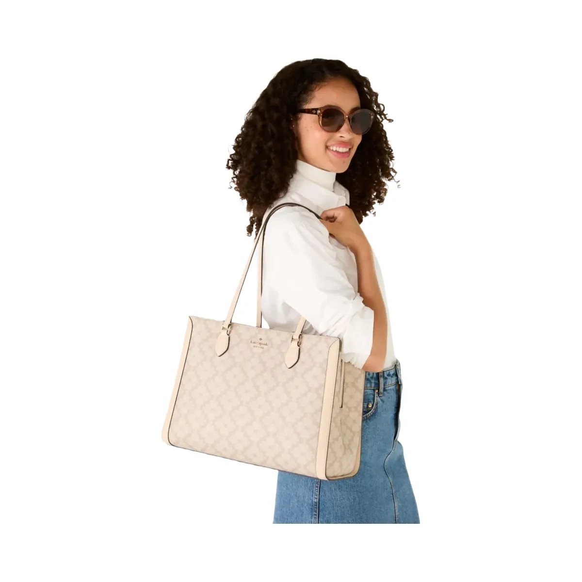 Kate Spade Signature Spade Flower East West Large Laptop Tote Dark Beige Multi - HypeFly India View 2