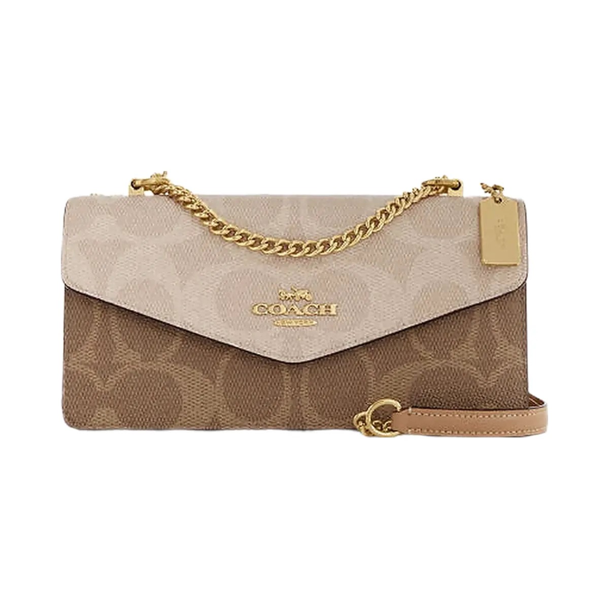 Coach Klare Envelope Crossbody Bag In Blocked Signature Canvas Signature Canvas-Gold-Sand-Tan - HypeFly India View 1