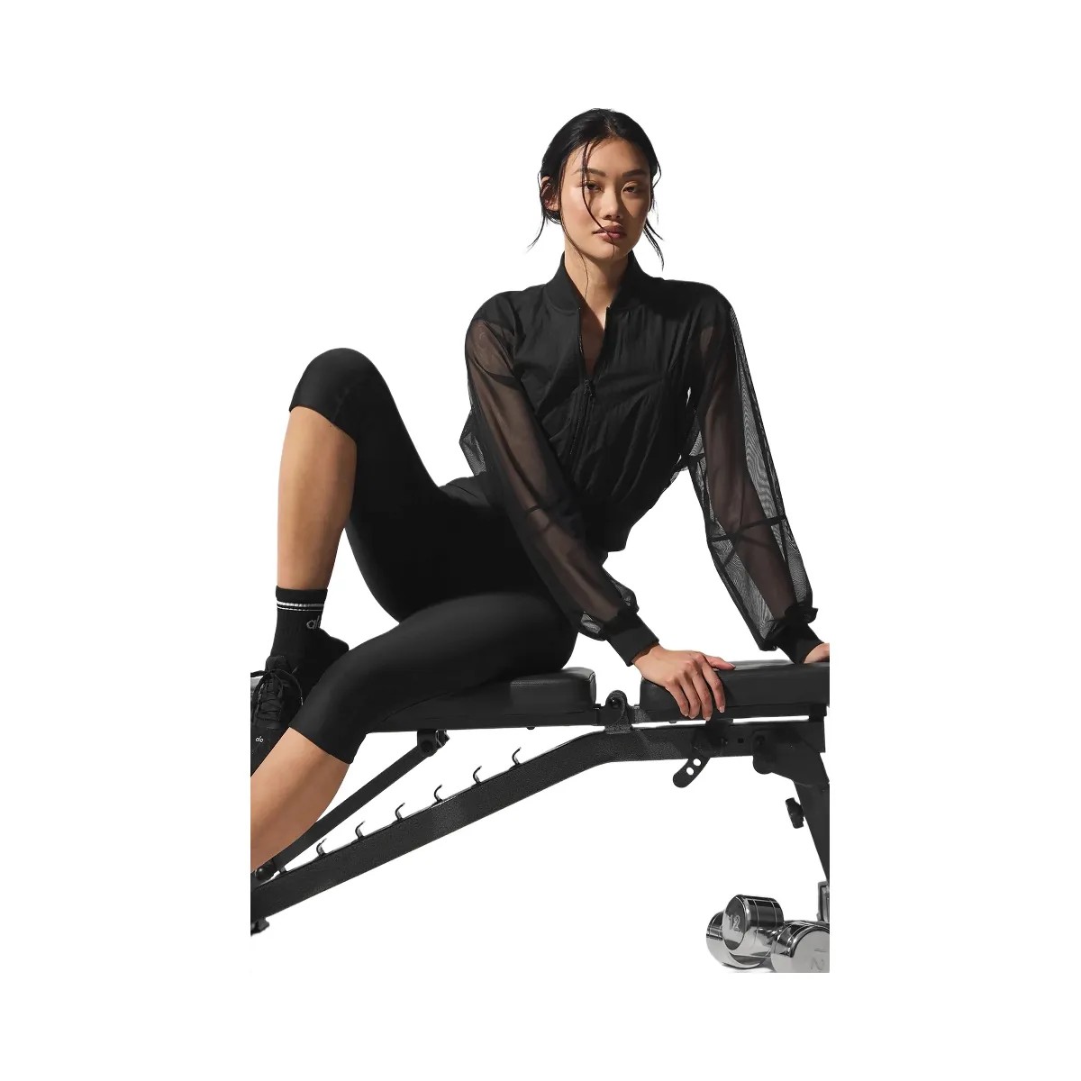 Alo Women's Airlift Mesh High-Waist Just Right Capri - Black - HypeFly India View 6