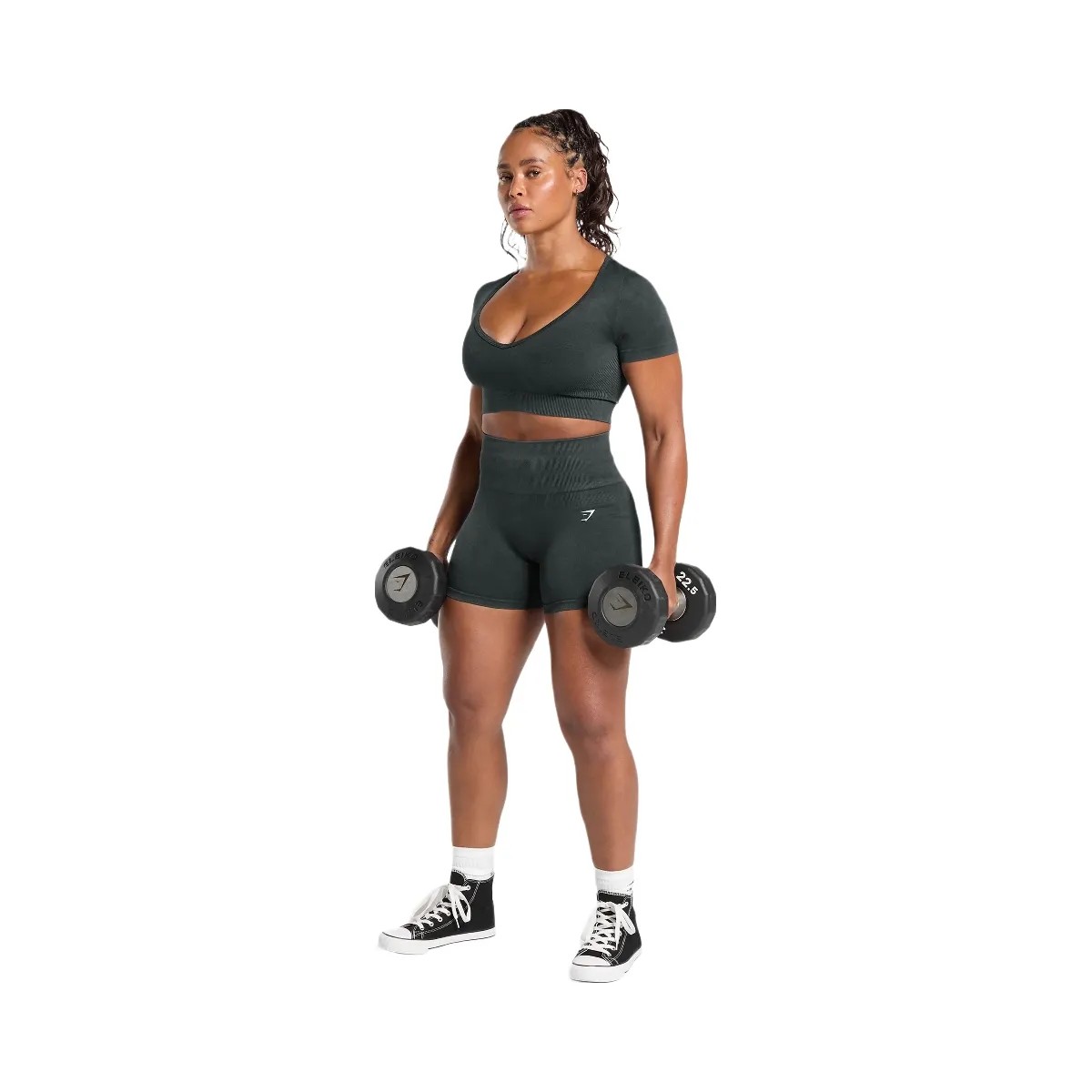 Gymshark Gains Seamless Washed Crop Top - Black - HypeFly India View 4