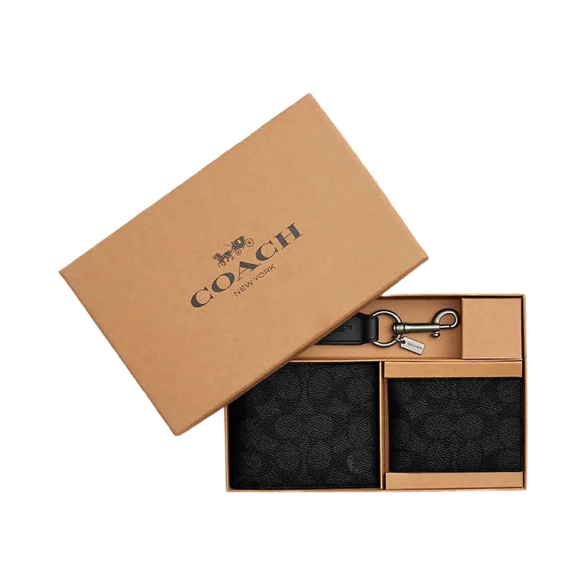 Coach Boxed 3 In 1 Wallet Gift Set In Signature Canvas Signature Canvas-Gunmetal-Charcoal-Black - HypeFly India View 1