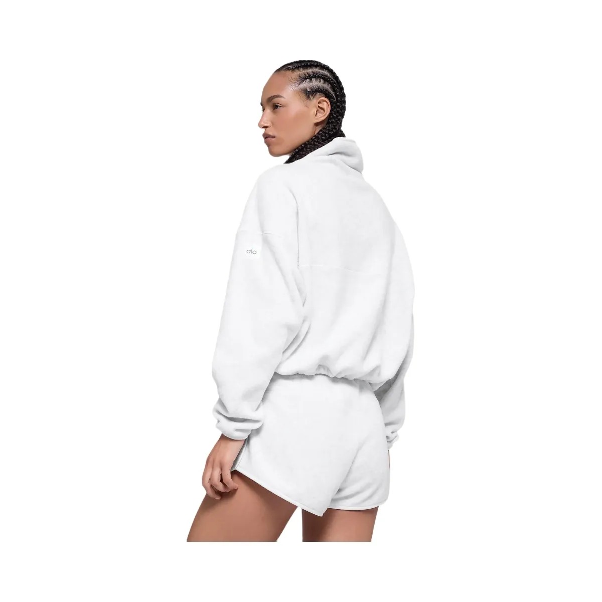 Alo Women's Polar Fleece Retreat Cover Up - White Heather Grey - HypeFly India View 2