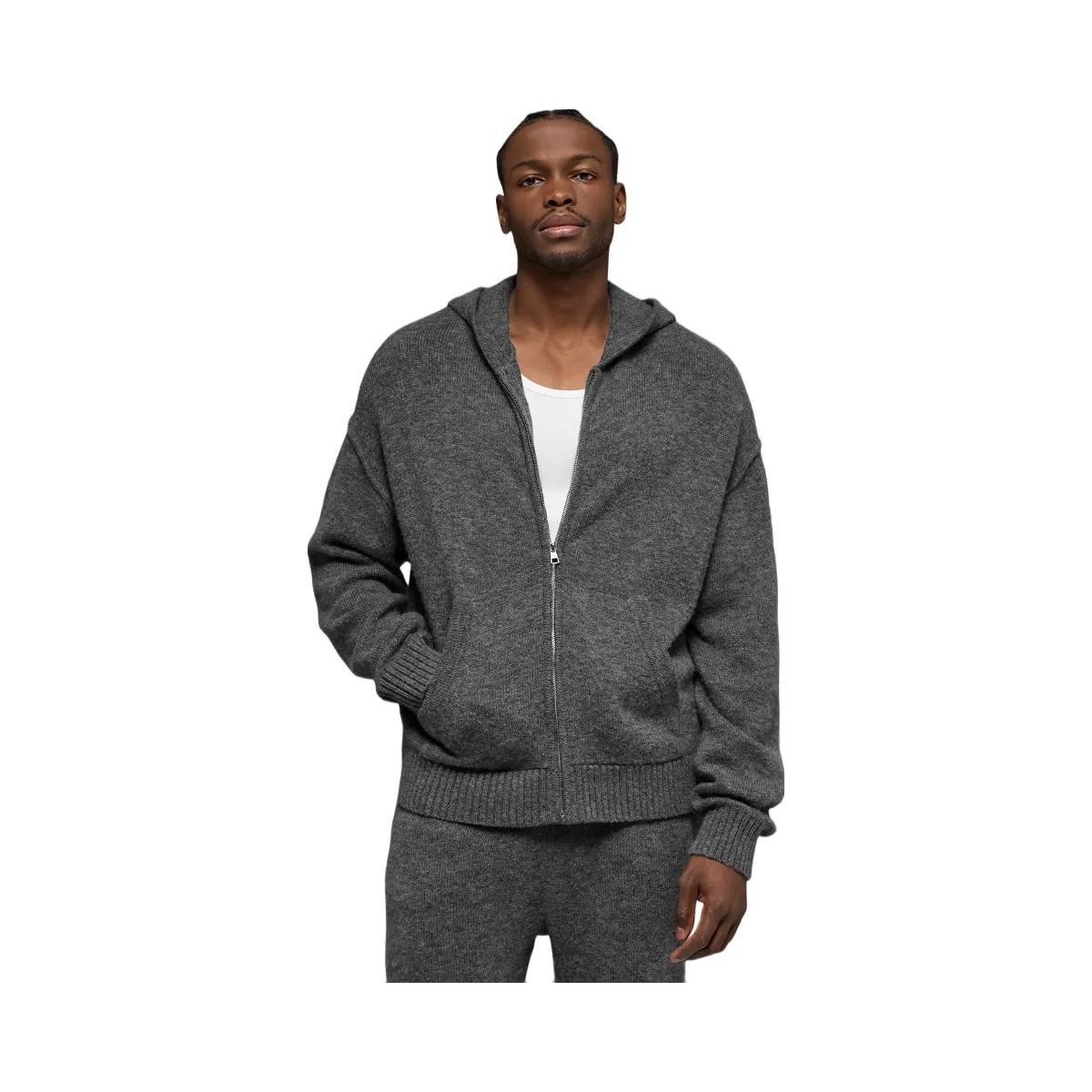 Alo Men's Wool Cashmere New Class Full Zip Hoodie - Platinum Grey - HypeFly India View 1