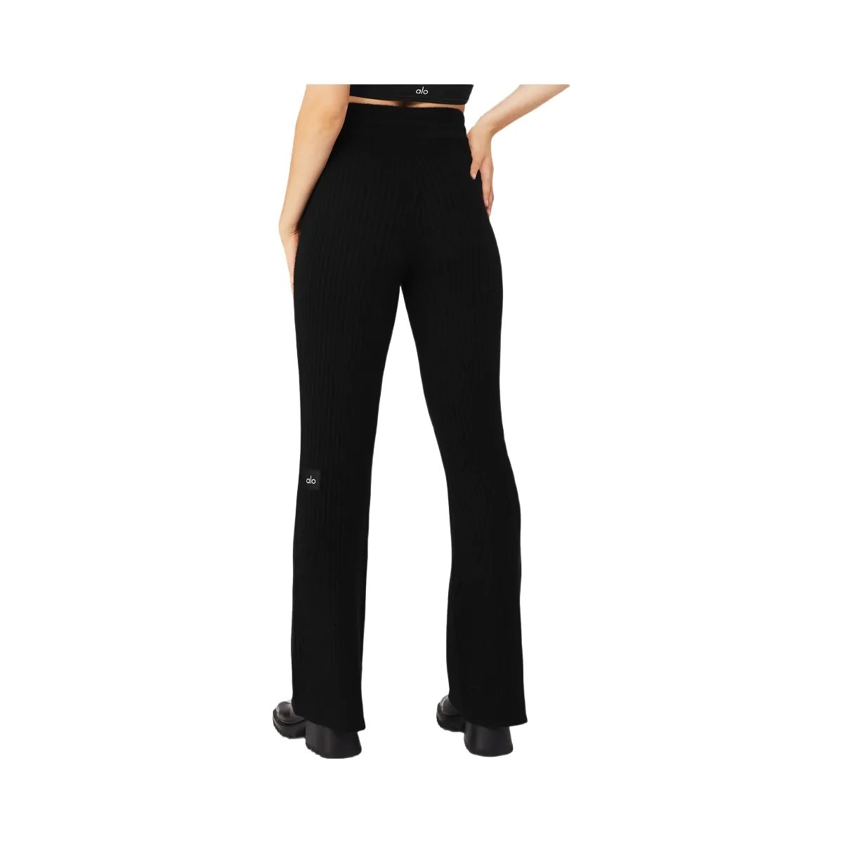 Alo Women's Cashmere Ribbed High-Waist Winter Dream Flare Pant - Black - HypeFly India View 3