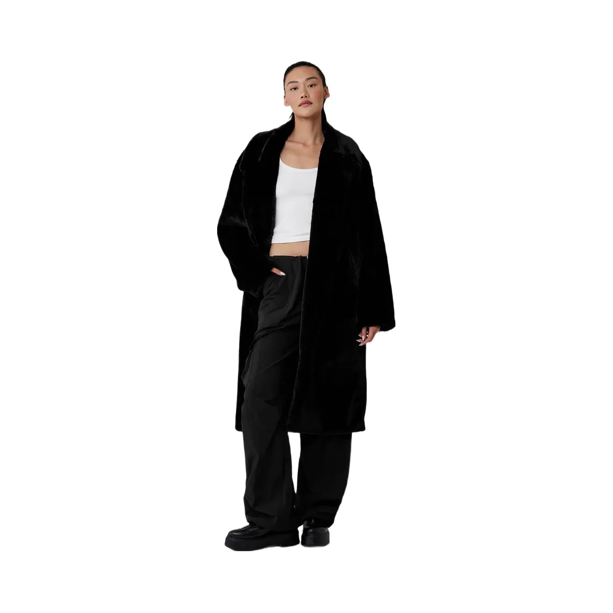 Alo Women's Oversized Faux Fur Trench - Black - HypeFly India View 1