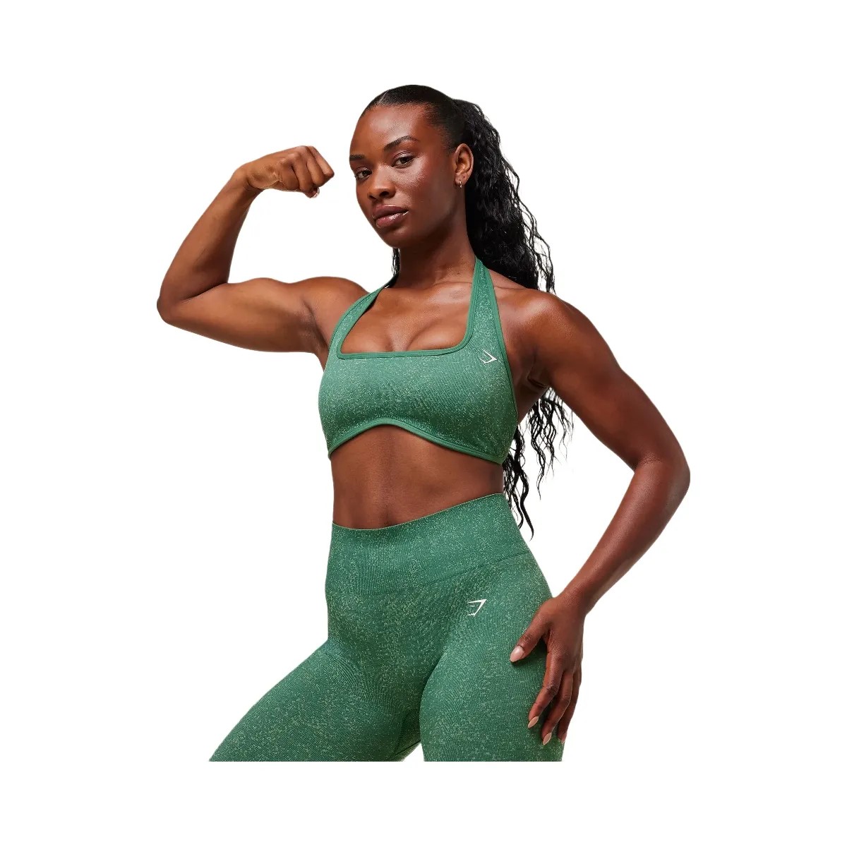 Gymshark Adapt Fleck x Whitney Halterneck Sports Bra - Lift Green/Clay Green - HypeFly India View 5
