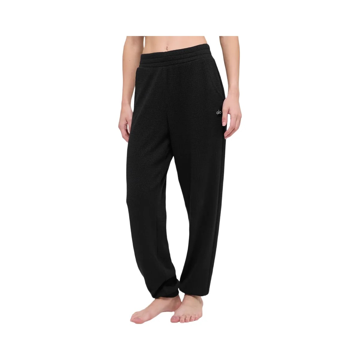 Alo Women's Waffle Weekend Escape Jogger - Black - HypeFly India View 5