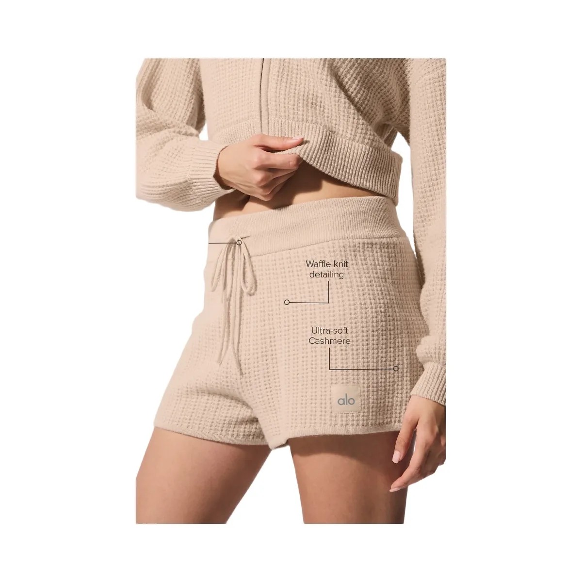 Alo Women's Cashmere High-Waist Plush Waffle Short - Macadamia Blush - HypeFly India View 1