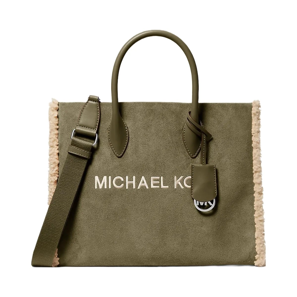 Michael Kors Mirella Medium Suede and Faux Shearling Tote Bag Olive - HypeFly India View 1