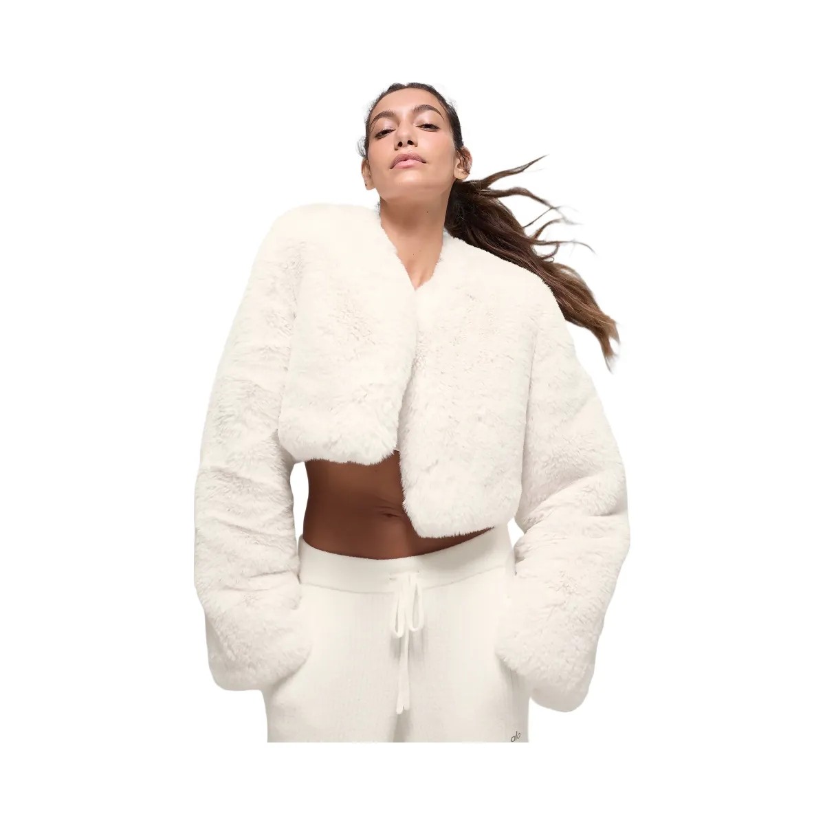 Alo Women's Faux Fur Chic Cropped Jacket - Ivory - HypeFly India View 1