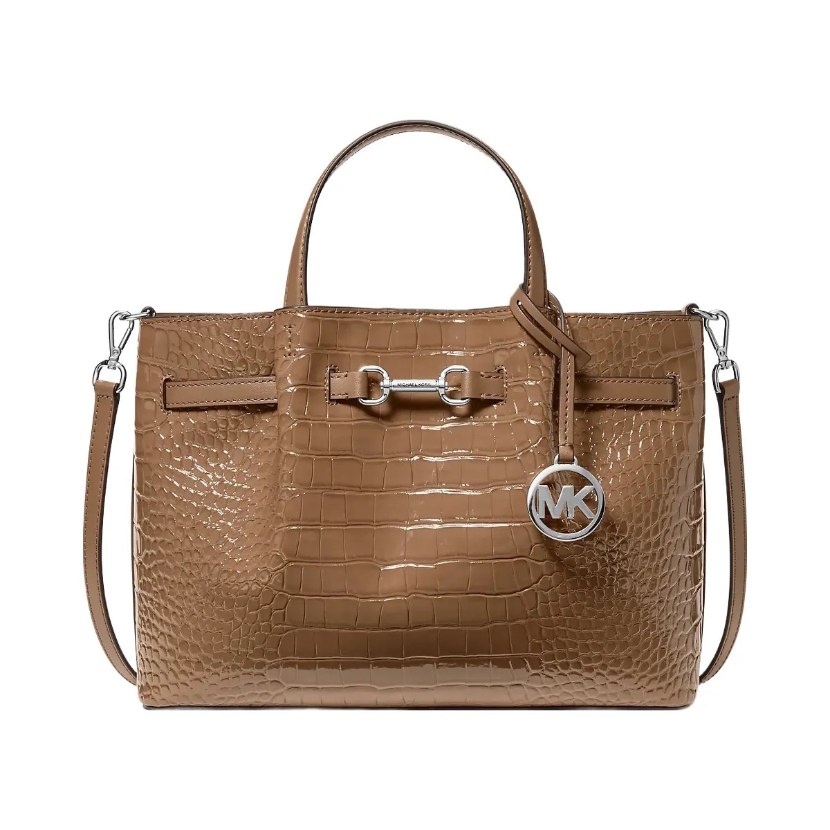 Michael Kors Carson Medium Crocodile Embossed Satchel Driftwood - HypeFly India View 1