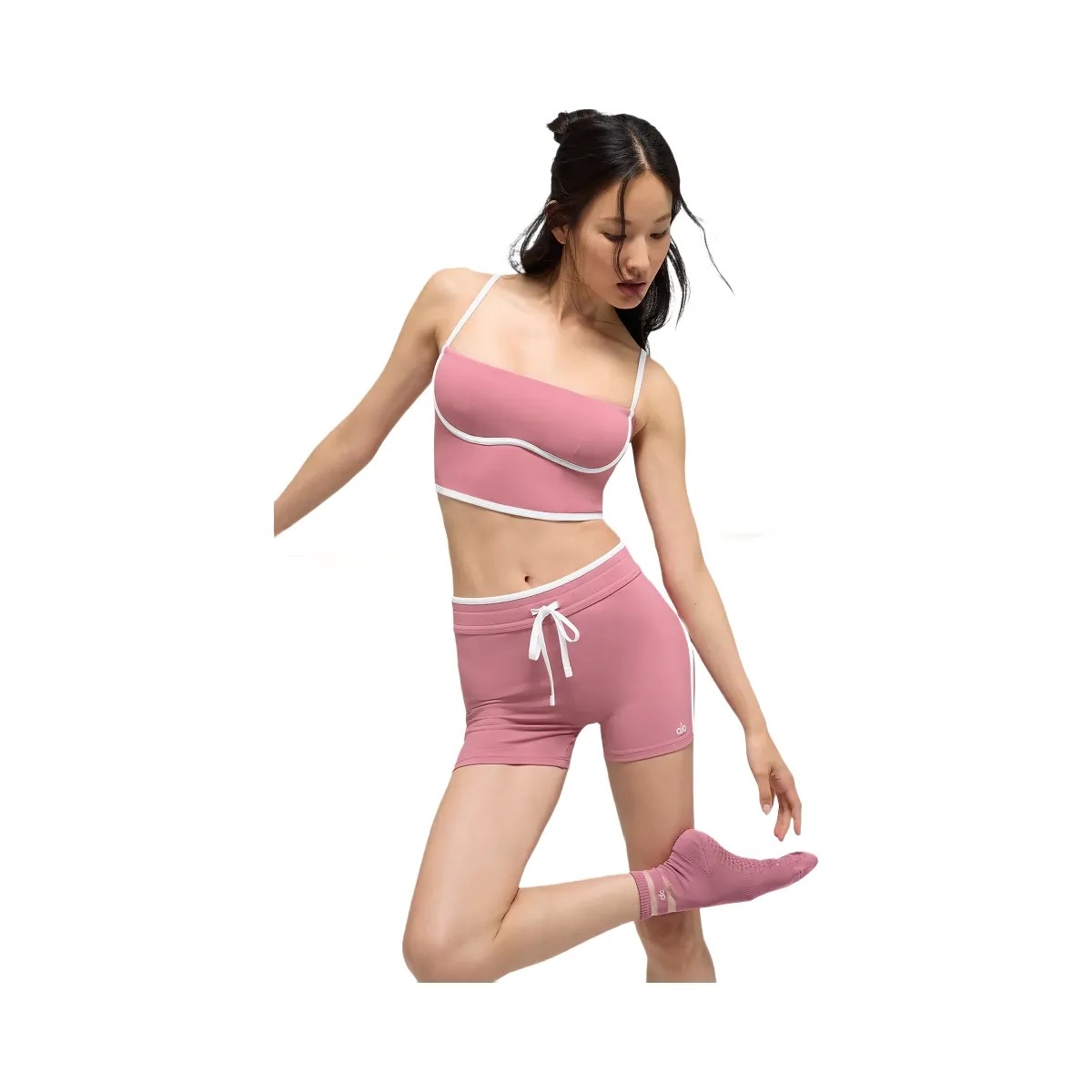 Alo Women's 4" Airbrush High-Waist Race Pace Short - Pink Wild Rose/White - HypeFly India View 5