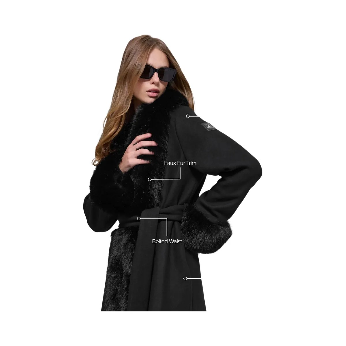 Alo Women's Faux Fur Trimmed Longline Coat - Black - HypeFly India View 2