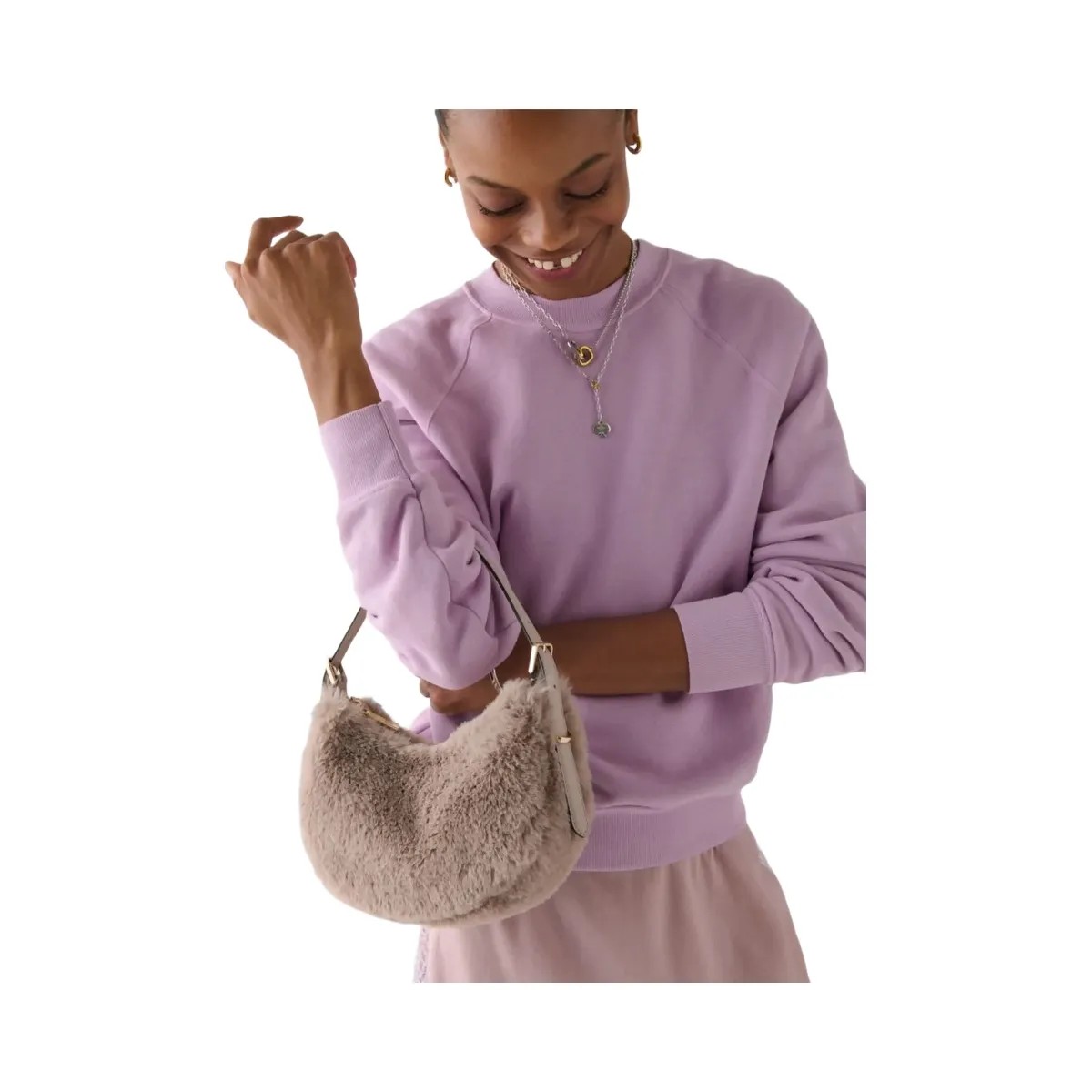 Kate Spade Nova Faux Fur Small Crescent Shoulder Bag Cozy Grey - HypeFly India View 3