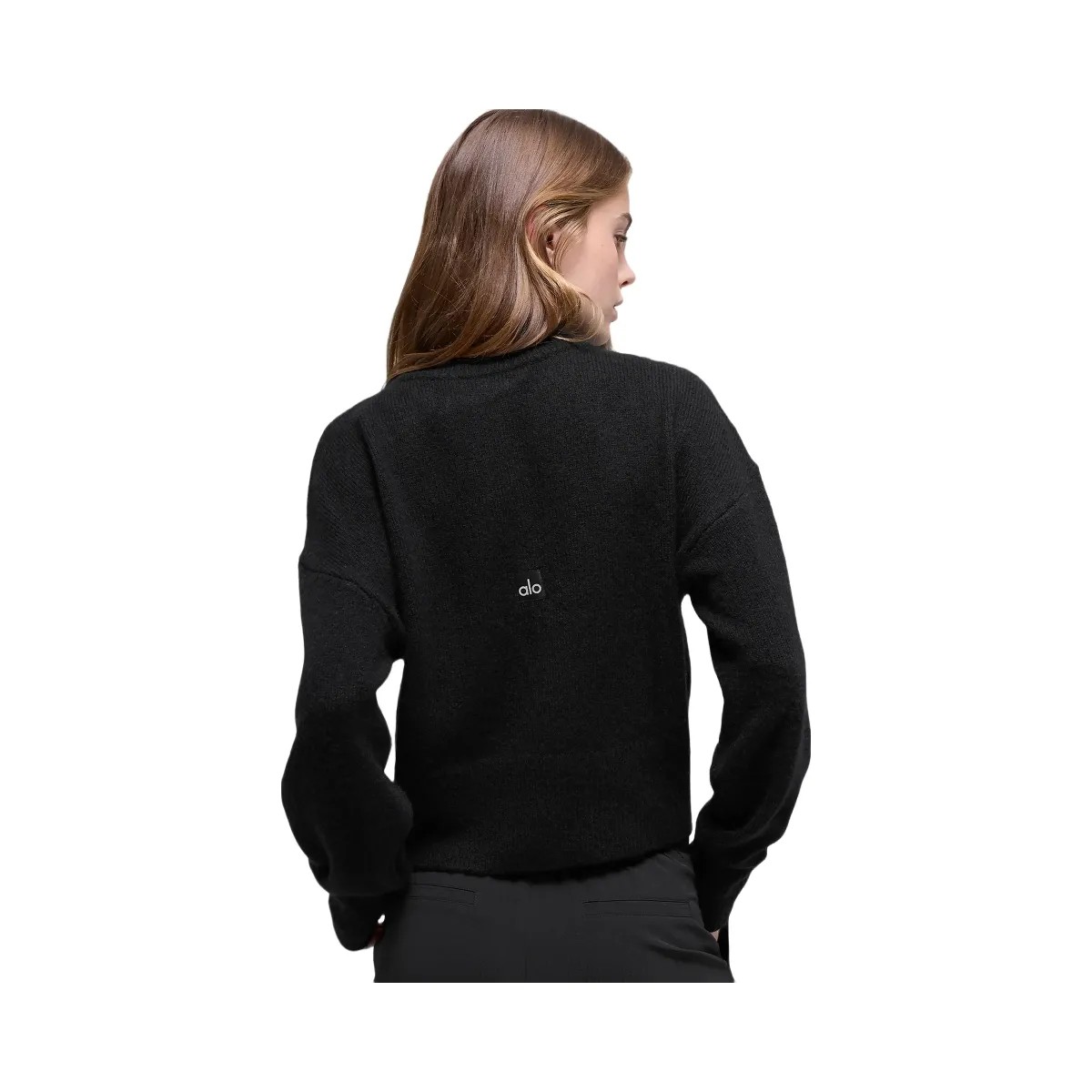 Alo Women's Wool Cashmere Cropped New Class Crewneck Sweater - Black - HypeFly India View 3