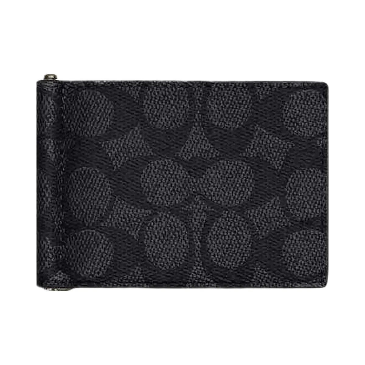 Coach Slim Money Clip Billfold Wallet In Signature Canvas Signature Canvas-Gunmetal-Charcoal-Black - HypeFly India View 2