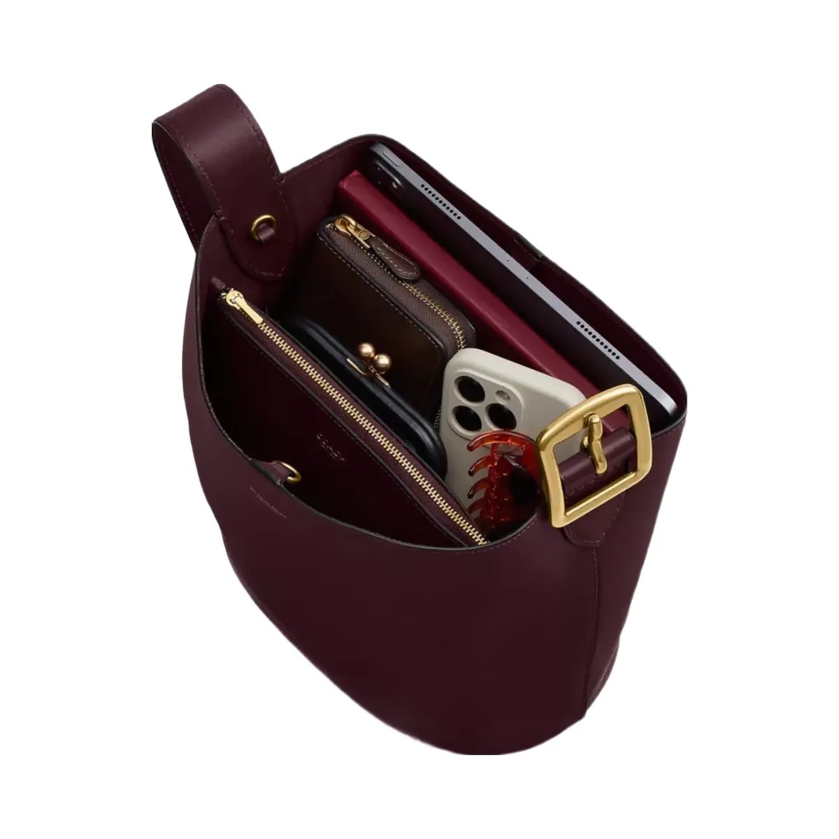 Coach Bleecker Bucket Bag in Brass Merlot - HypeFly India View 5