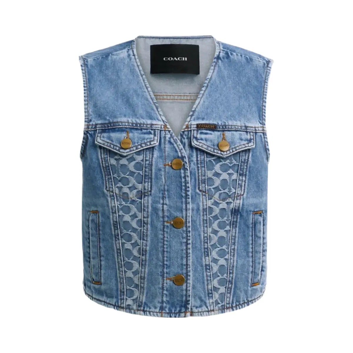 Coach Denim Vest In Organic Cotton Blue - HypeFly India View 1