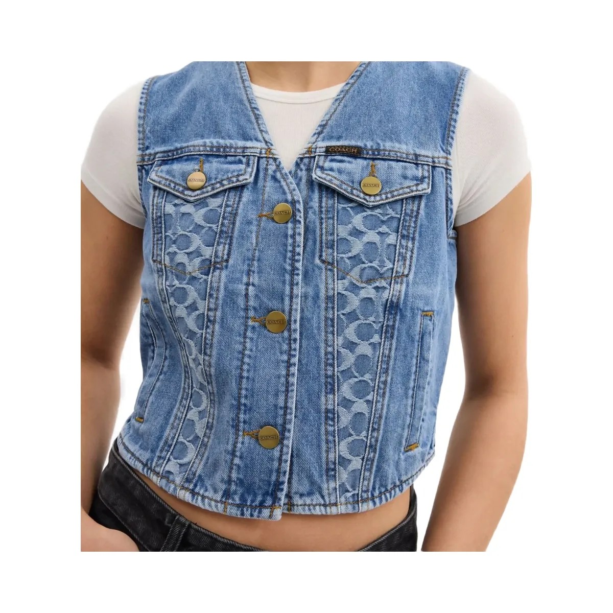 Coach Denim Vest In Organic Cotton Blue - HypeFly India View 4