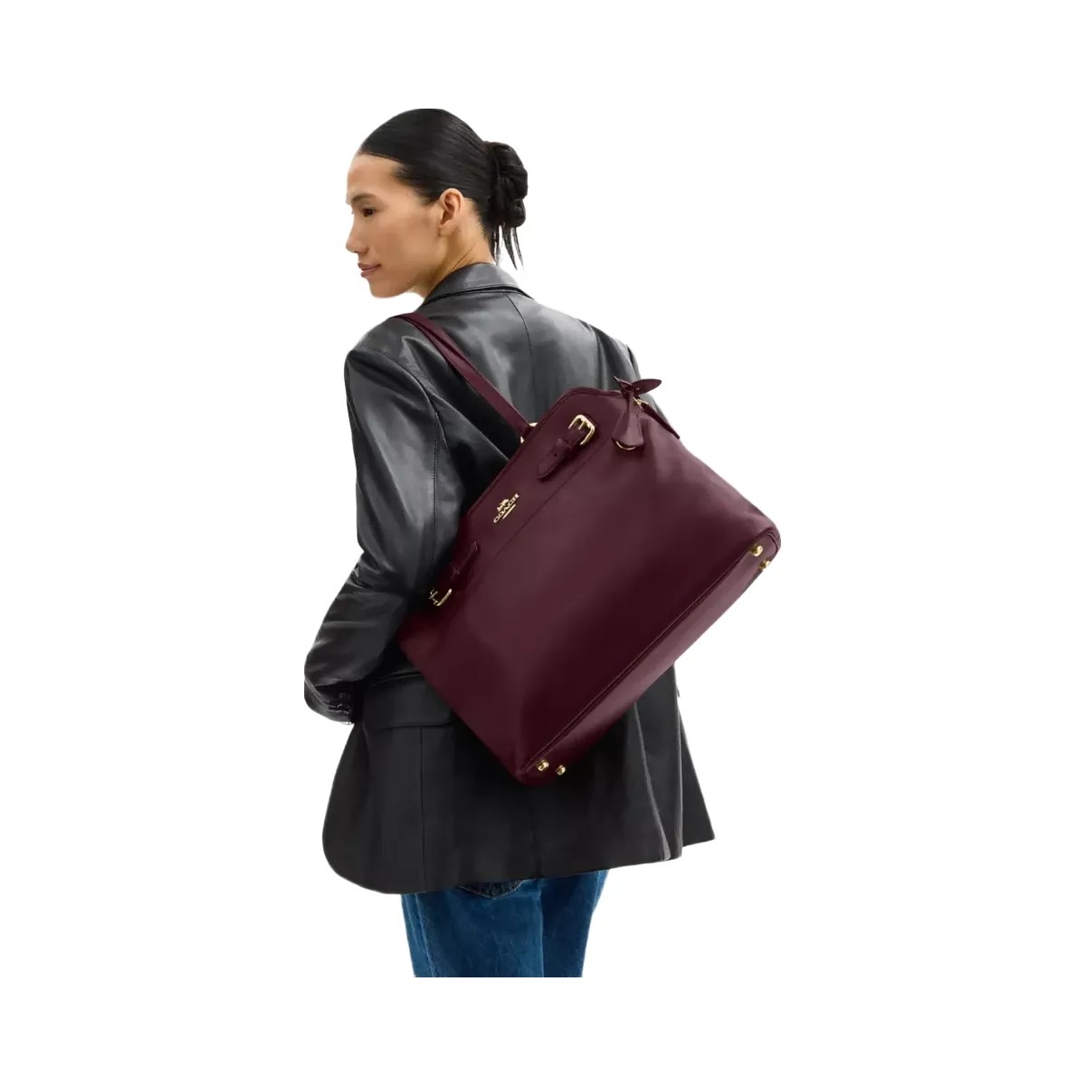 Coach Easton Tote Bag in Gold Dark Wine - HypeFly India View 6