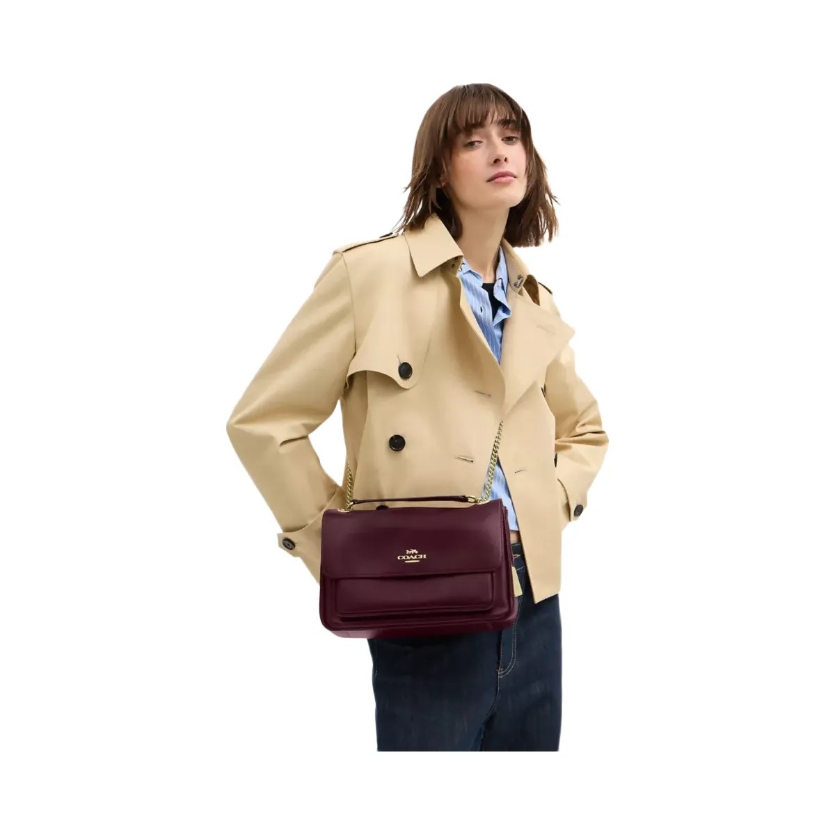 Coach Elodie Crossbody Bag in Gold Dark Wine - HypeFly India View 6