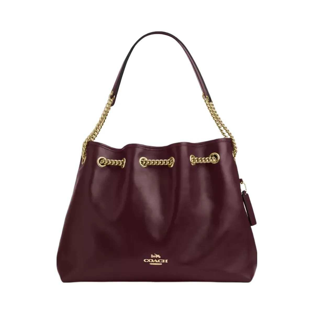 Coach Evelyn Shoulder Bag in Gold Dark Wine - HypeFly India View 1