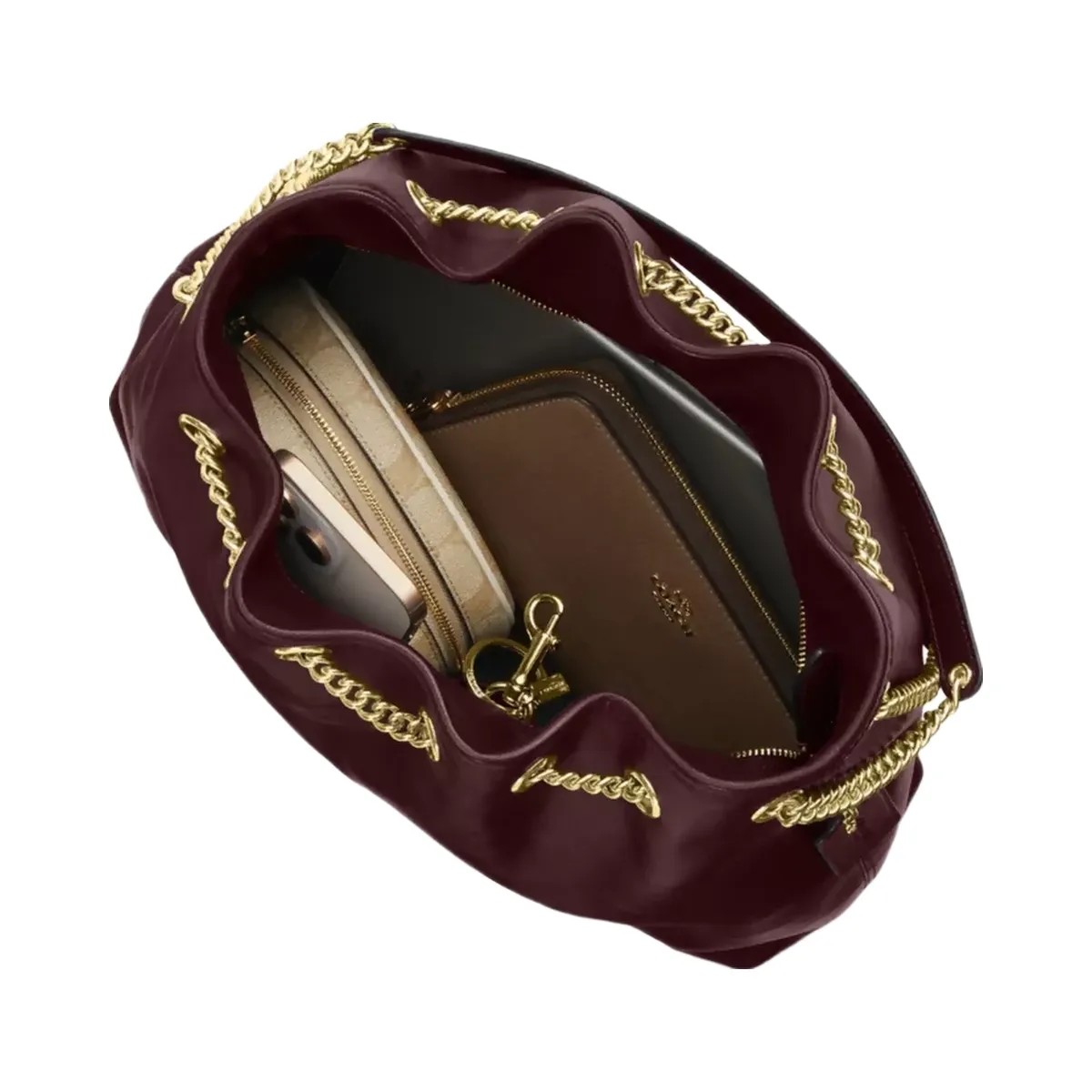 Coach Evelyn Shoulder Bag in Gold Dark Wine - HypeFly India View 3